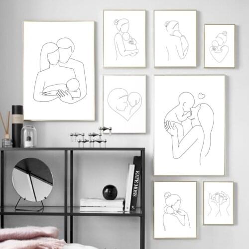 Abstract Lines Parents Children Love Canvas Paintings Modern Minimalist Wall Art Poster Nordic Home Decor Living Room Bedroom