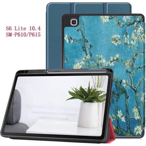 For Samsung Galaxy Tab S6 Lite 10.4-inch SM-P610 P615 mobile phone case, tablet case with pen holder tri-fold bracket cover