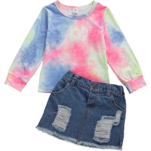 1-6Y Toddler Baby Kid Girls Clothes Set Long Sleeve T shirt Denim Skirts Outfits Summer Children Costumes