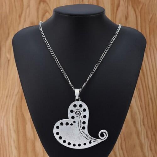 Large Spiral Swirl Love Heart Charms Carved Pendants Long Curb Chain Necklace Lagenlook 34 Inches