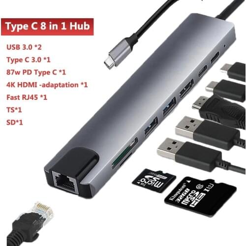 USB Docking Station Type C HUB Usb-C to 4K HDMI RJ45 USB 3.0 Adapter PD Charging SD/TF Card Reader for MacBook Samsung Dock