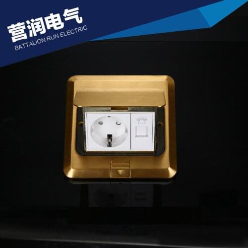 European German standard ground socket gold pop-up floor plug socket with telephone socket 250V/16A