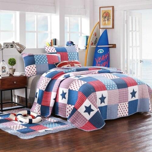 40 Colorful Stars printed Cotton Patchwork Bedspread for Teens Boys Twin Full Queen size Bedspread Pillowshams Reversible