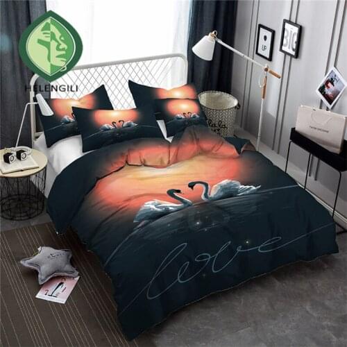 HELENGILI 3D Bedding Set Swan Print Duvet cover set lifelike bedclothes with pillowcase bed set home Textiles #HTE-10