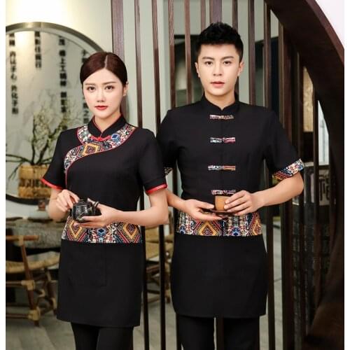 Summner Western Restaurant Waiter Uniform Women Men Tea House Waitress Uniform Cafe Kitchen Work Wear Hotel Service Overalls 90