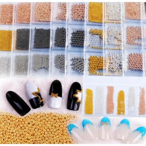 5 Color-Metallic Stainless Steel Nail Ball-6 Size/Bag Mini Micro Stainless Steel Ball Bead 1.0-3.0mm Mix Gold Silver Rose Studs