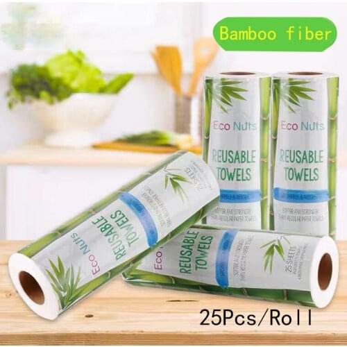 25PCS Reusable Bamboo Towels Bamboo Kitchen Dish Cloth Paper Towel Roll Organic Washable Dish Cloths Clean Washing Towel