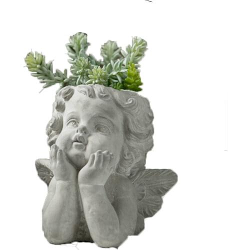 European style desktop cement flower pot creative Angel garden decoration ornament fashion sculpture plants portrait art vase