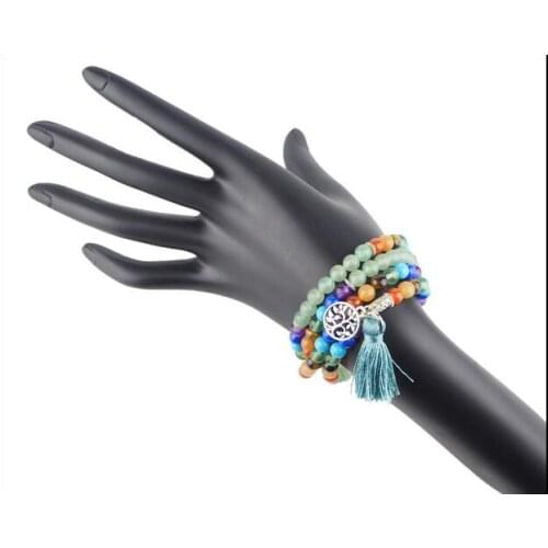 Newest 6mm Natural 7 Chakra Healing Crystal Gem Stone Buddhist Prayer 108 Beads Tibetan Mala Bracelet Necklace Tassel