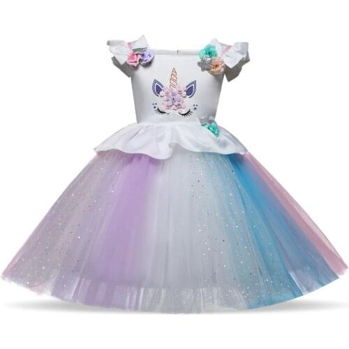 New Arrival Flower Girl Wedding Dress Children Clothes Kid Colorful Mesh Princess Dress Baby Girl Print Pettiskirt for New Year