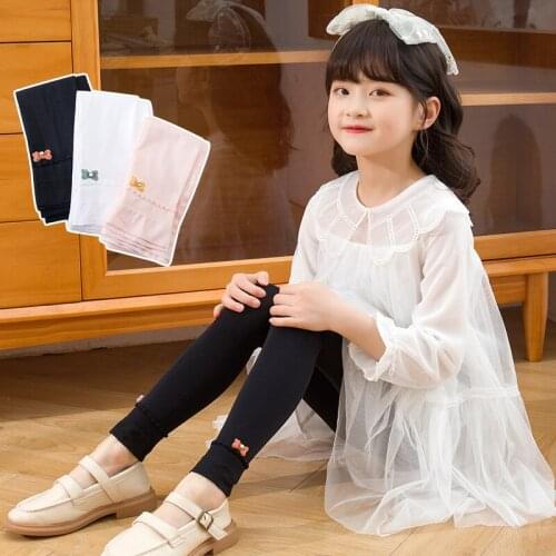 New summer velvet anti-balloon pearl ankle exquisite bow-knot cropped trousers childrens velvet thin girl princess leggings