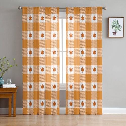Autumn Maple Leaf Orange Lattice Tulle Curtains for Living Room Sheer Curtains for Bedroom Kitchen Window Curtain