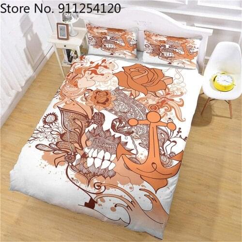 Chinese Style Duvet Covers Skull Flowers Bedding Comforter Cover 2/3 Piece Kids Girls Bed Cover Home Bedclothes No Sheet