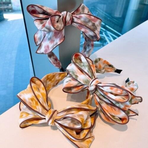 Headband Korean retro hit color tie-dye big bow wide version headband hairpin headdress atmosphere simple Mori girl pressurehair