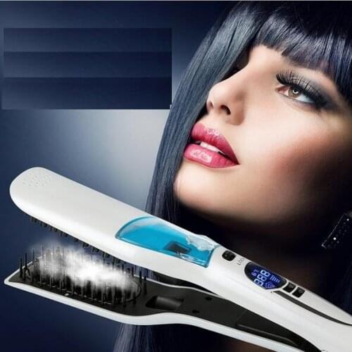Professional Steam Fast Hair Straightener Comb Spray Vapor Flat Iron Hair Straightening Brush LCD Display Hair Styling Tools
