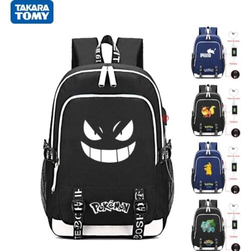TAKARA TOMY Anime Pokemon Charizard Backpack Pokemon Bag Pikachu USB School Bag Cartoon Cute Children Schoolbags Life Kids Gift