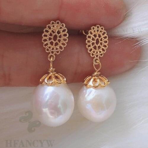 White Baroque Pearl Earring Hollow carve 18k Ear Stud Mesmerizing Dangle Party Aurora Natural Gift Fashion Accessories AAA
