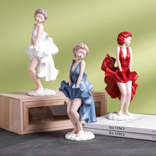 Nordic Sexy girl statue skirt figure sculpture Resin Cartoon Monroe Figurines Living room bedroom porch TVcabinet Bar decoration