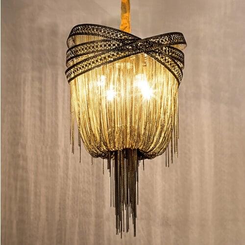 Post-Modern Industrial Aluminum Tassels Chain Chandelier Chrome Silver Bronze Luxury LED Indoor Decor Lamp