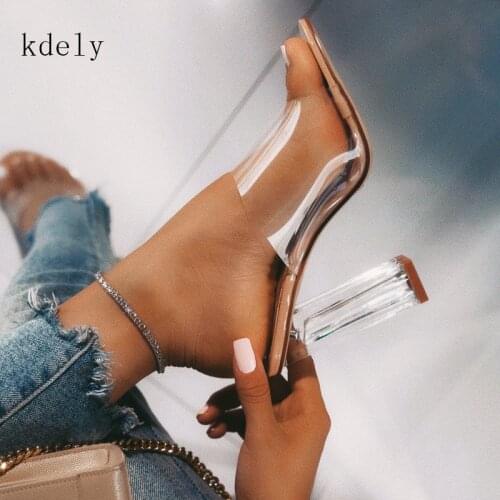 Women Sandals High Heels Transparent Heels Pumps PVC Sexy Sandals Transparent Cyrstal Glass Heels Thick Women Heels Women shoes