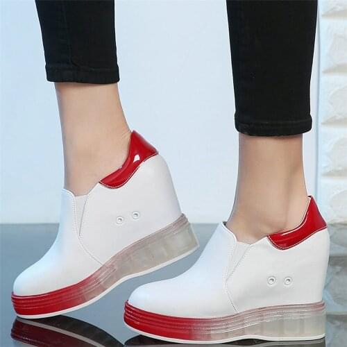 2021 Platform Wedges Pumps Shoes Women Genuine Leather High Heel Vulcanized Shoes Female Round Toe Fashion Sneakers Casual Shoes