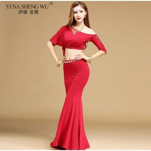 New Women Belly Dance training Clothing Outfits Girls Costume Bellydance Class Wear Top and Fishtail Skirt Performance Clothing