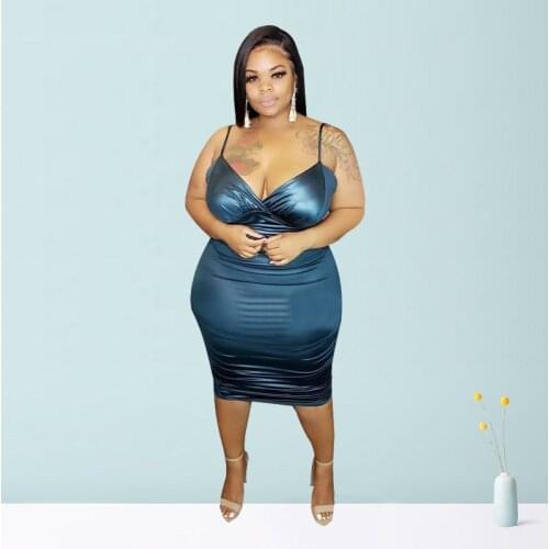 Sexy Dress 2021 Summer Sling Plus Size 5XL V Neck Solid Color Sleeveless Club Tight Knee Length Skirt High Waist Party Home