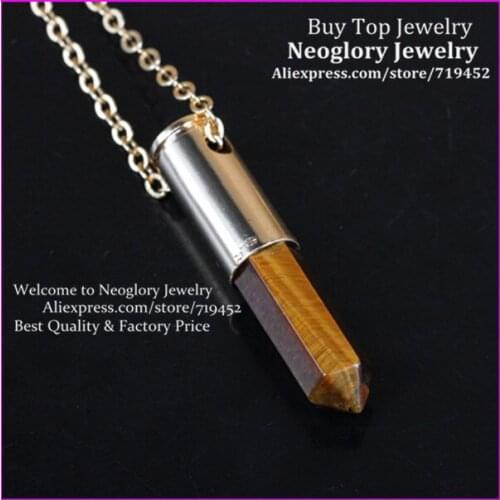 10pcs Nature Tiger Eye Gems Point Bullet Pendant Necklace Hexagon Drusy Quartz Druzy Pendant metal Color Casing Necklace