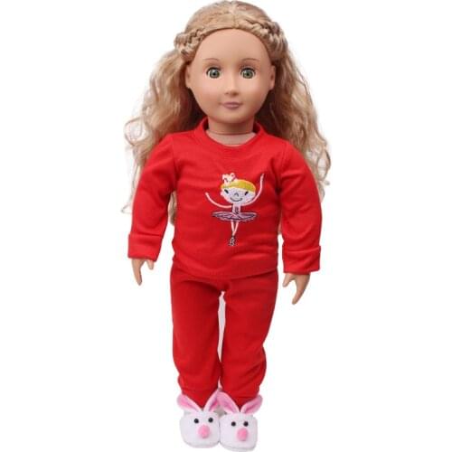 18 inch Girls doll dress American newborn Casual red cartoon pajamas Baby toys clothes fit 43 cm baby dolls c697