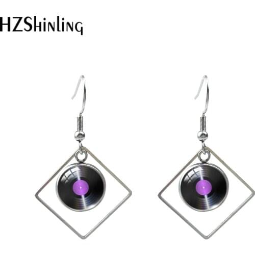 2020 New Retro Vinyl Record Earring Music Records Rhombic Earring Art Printed Glass Jewelry Stainless steel Earrings