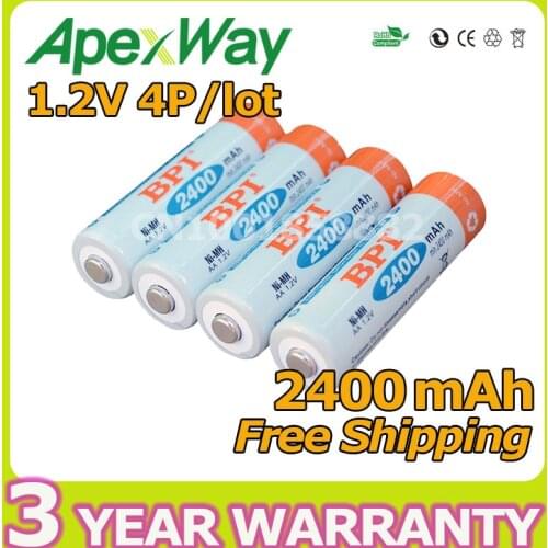 4pcs/lot AA 2400mAh 1.2V NI-MH rechargeable battery for high-end flashlights notebook mobile high quality