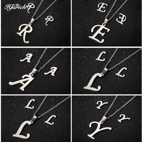 Hfarich the First letter of Name Shaped Necklace Women Men Stainless Steel Gold Long Chain Necklaces For Friendship Gift
