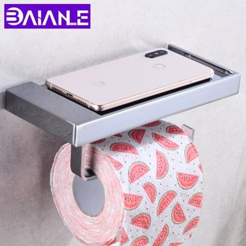Toilet Paper Holder with Shelf Creative Brass Bathroom Tissue Holder Wall Mounted Roll Paper Holder Rack with Phone Storage Rack