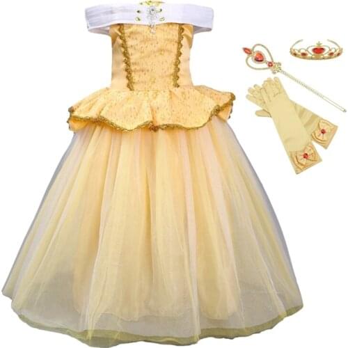 FINDPITAYA Girls Belle Dress Clothing Kids Summer Sleeveless Beauty and Beast Cosplay Costume Christmas Ball Gown