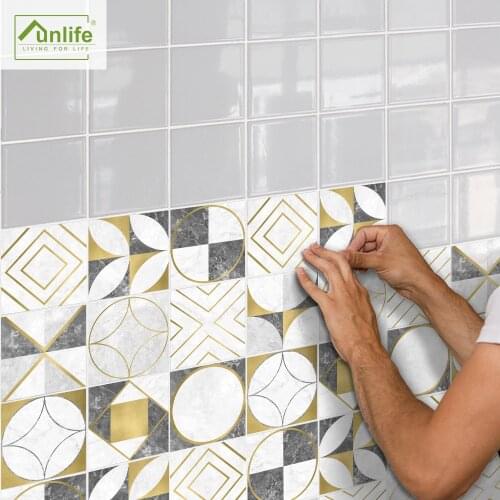 Funlife® BRILLIANT™ 15/20cm Gold Mental Grey Marble Tile Sticker PVC Waterproof Wall Sticker for Bathroom Kitchen Home Decor
