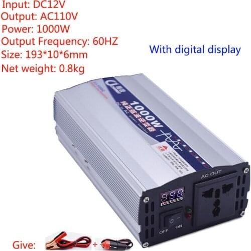Pure Sine Wave Inverter DC12V Turn AC110V 1000W Voltage Transformer Power Converter Solar Inverter With digital display