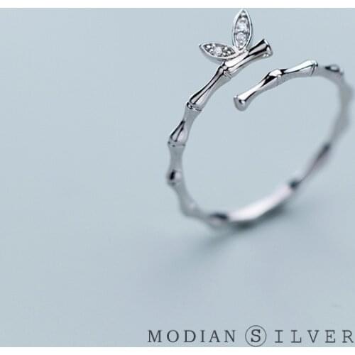 Modian Sparking Zircon Cute Butterfly Wings with Slub Ring for Women 925 Sterling Silver Simple Open Free Size Ring Fine Jewelry