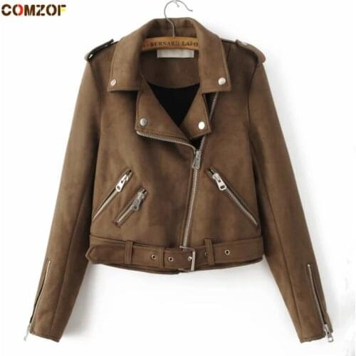 New Autumn Fashion Vintage Rock And Roll Zipper Short Brown Faux Suede Jacket Women Basic Coats Outerwear Chaquetas Mujer