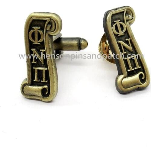 Small minimum order quantity metal antique gold cuff links and pin badges