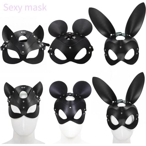 Cat Rabbit Mouse Fetish Mask Hood Sexy Toys Open Mouth Eye Bondage Party Mask Cosplay Slave Punish Headgear Adult Game BDSM