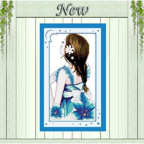 Blue shadow beautiful girl home decor painting counted print on canvas DMC 14CT 11CT Cross Stitch Needlework Set Embroidery kits