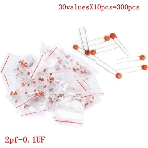 300pcs 30value 50V Ceramic Capacitor Assorted kit 2pf-0.1UF Assortment Set 30value*10pcs=300pcs