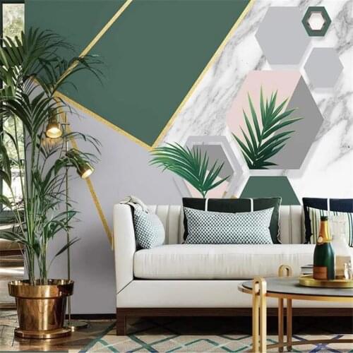 Milofi custom 3D wallpaper mural simple geometric marble tropical plants living room bedroom background wall decoration painting