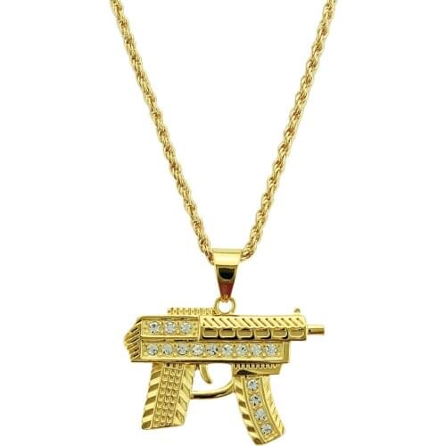 New creative submachine gun mens pendant necklace fashion hip hop inlaid zircon gun-shaped necklace pendant male holiday creati