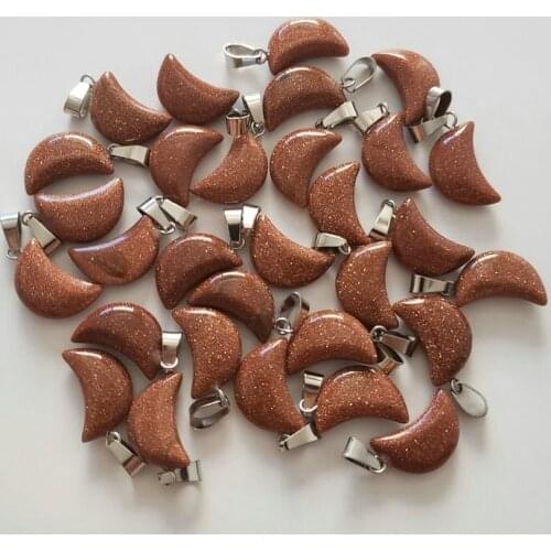 Wholesale 50pcs fashion quality natural gold sand stone crescent moon shape charm pendants for DIY jewelry making