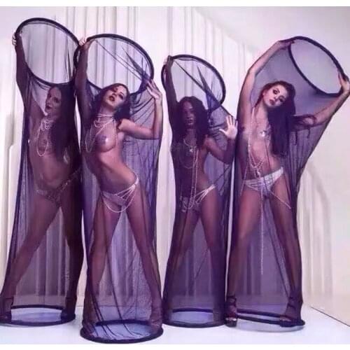 Sexy nightclub dress girls mesh cage cover stage stage performance modern dance wear