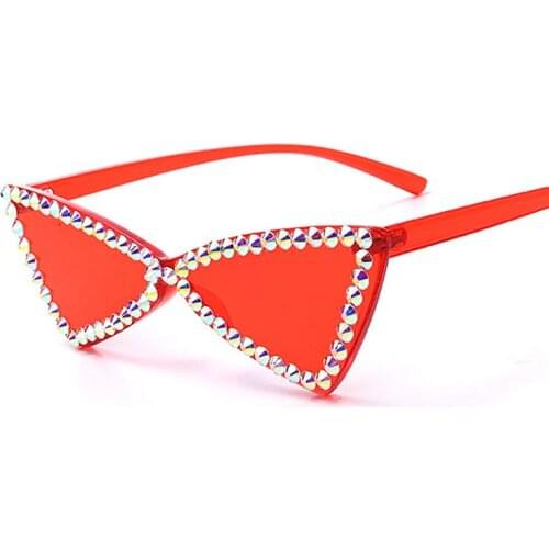 Sexy Cat Eye Sunglasses Ladies Brand Designer with Diamond Red Triangle Sunglasses Ladies Mirror Cover Ladies Glasses UV400