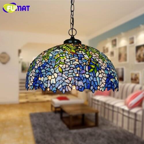 FUMAT Pendant Lights Stained Glass Flower Art Glass Shade Creative Pendant Light led lamp Living Room Restaurant Dining Room