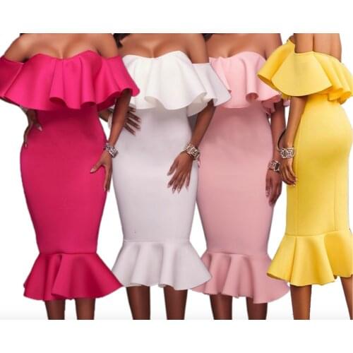 Hot style Sexy flouncy shoulder dress