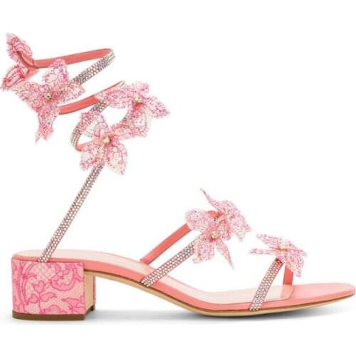 Carpaton 2019 Summer Crystal Flower Decorations Sexy Sandal Rome Style Thick Heels Open Toe Shoes Woman Snake Pattern Sandals